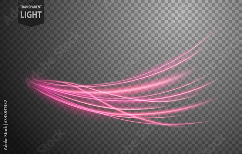 Abstract pink wavy line of light with a transparent background, isolated and easy to edit