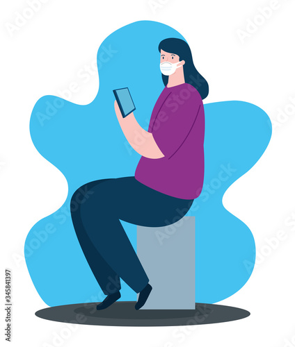 Wallpaper Mural woman using face mask sitting with tablet device vector illustration design Torontodigital.ca