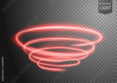 Abstract red wavy line of light with a transparent background, isolated and easy to edit