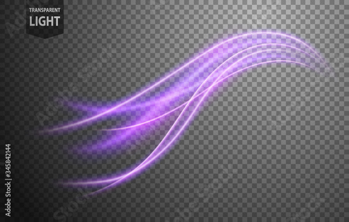 Abstract violet wavy line of light with a transparent background, isolated and easy to edit