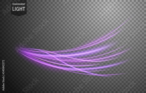 Abstract violet wavy line of light with a transparent background, isolated and easy to edit