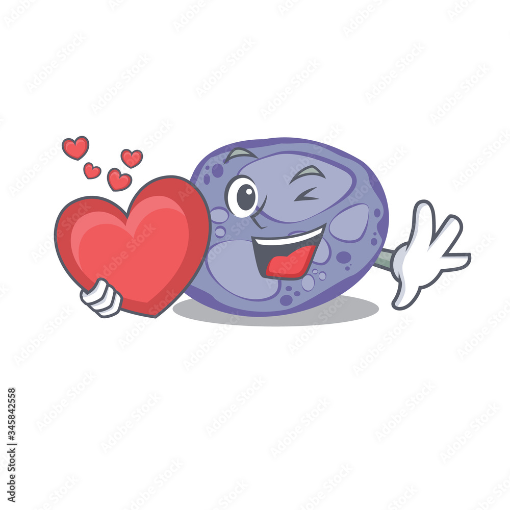 A sweet blue planctomycetes cartoon character style with a heart A sweet blue planctomycetes cartoon character style with a heart