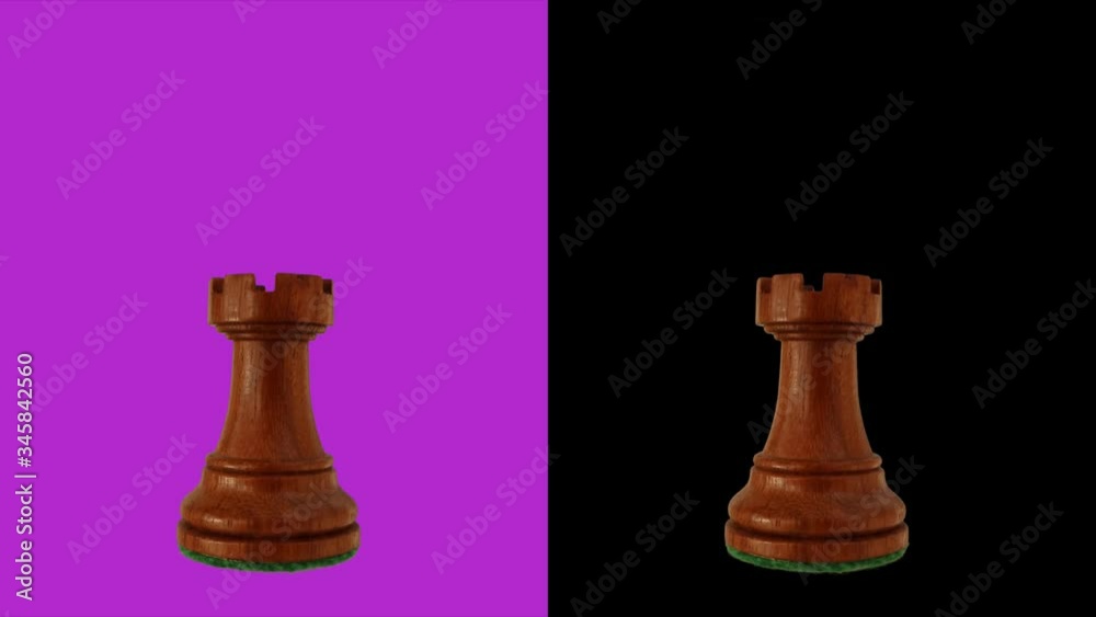 Black rook chess piece chromakey 360 degree rotation