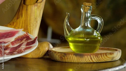 CU PAN Traditional Spanish food with olives, Pata Negra ham and olive oil