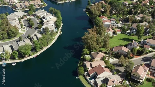 Calabasas Lake, Los Angeles County, California. Aerial View of houses photo