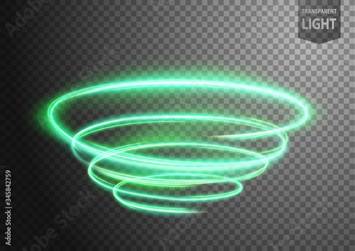 Abstract green wavy line of light with a transparent background, isolated and easy to edit