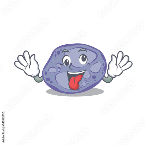 A cartoon design of blue planctomycetes having a crazy face