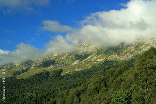 Picturesque hiking trail. A fascinating hiking trail. Rock massif. Fisht. Adygea. Caucasus.