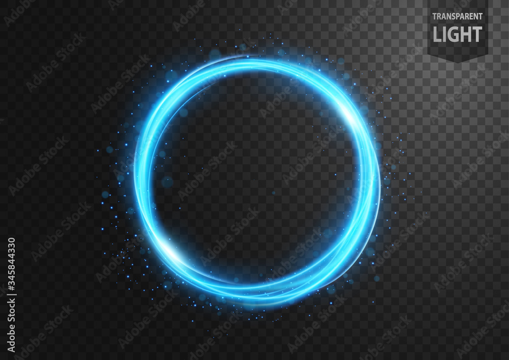 Obraz premium Abstract blue line of light with blue sparks, on a transparent background, isolated and easy to edit