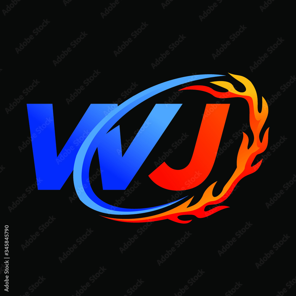 Initial Letters WJ Fire Logo Design Initial Letters WJ Fire Logo Design