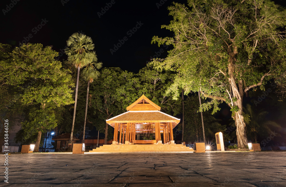 The multi-purpose pavilion built in ancient Thai architecture is used for outdoor activities of the public.