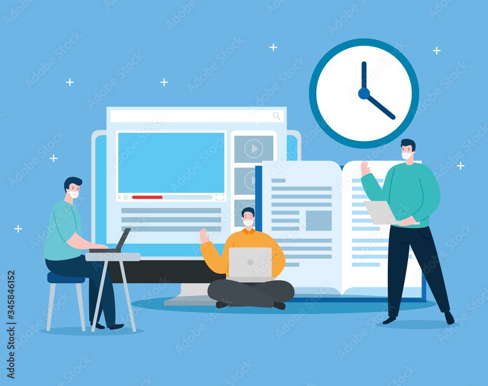 Fototapeta premium men in education online with computer vector illustration design