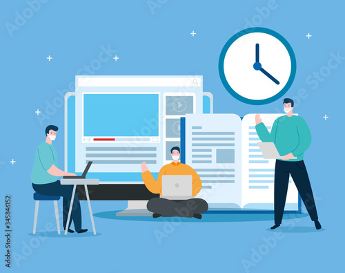 men in education online with computer vector illustration design