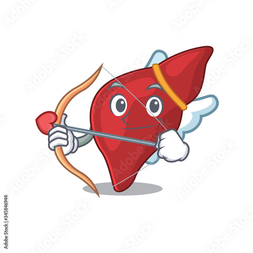 Healthy human liver in cupid cartoon character with arrow and wings