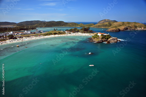 Aerial photo of Forte beach with turquoise sea in Cabo Frio city in Rio de Janeiro