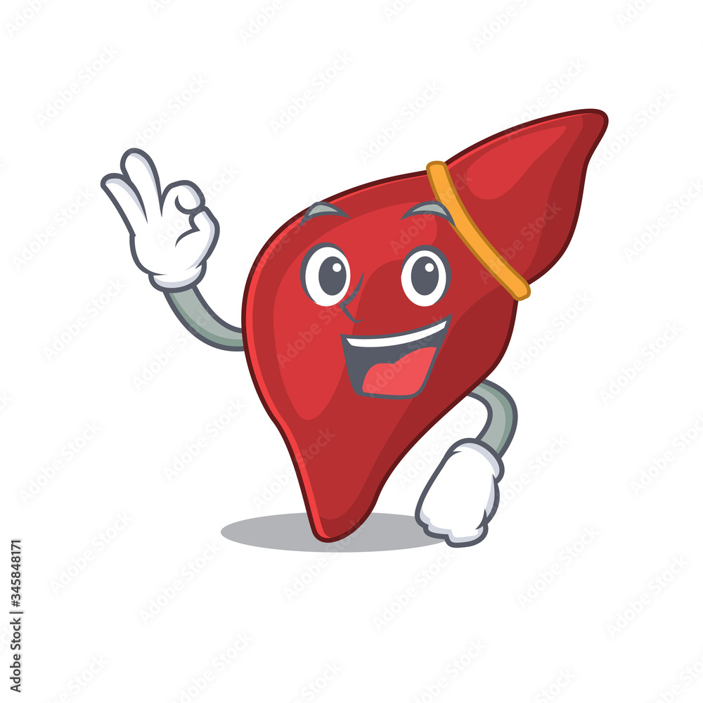 Obraz premium Healthy human liver mascot design style with an Okay gesture finger