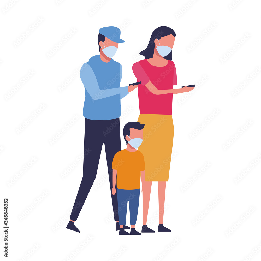 Obraz premium fathers and son using face masks