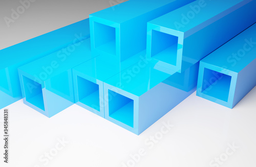 Glossy blue square tube 3D scene illustration wallpaper background