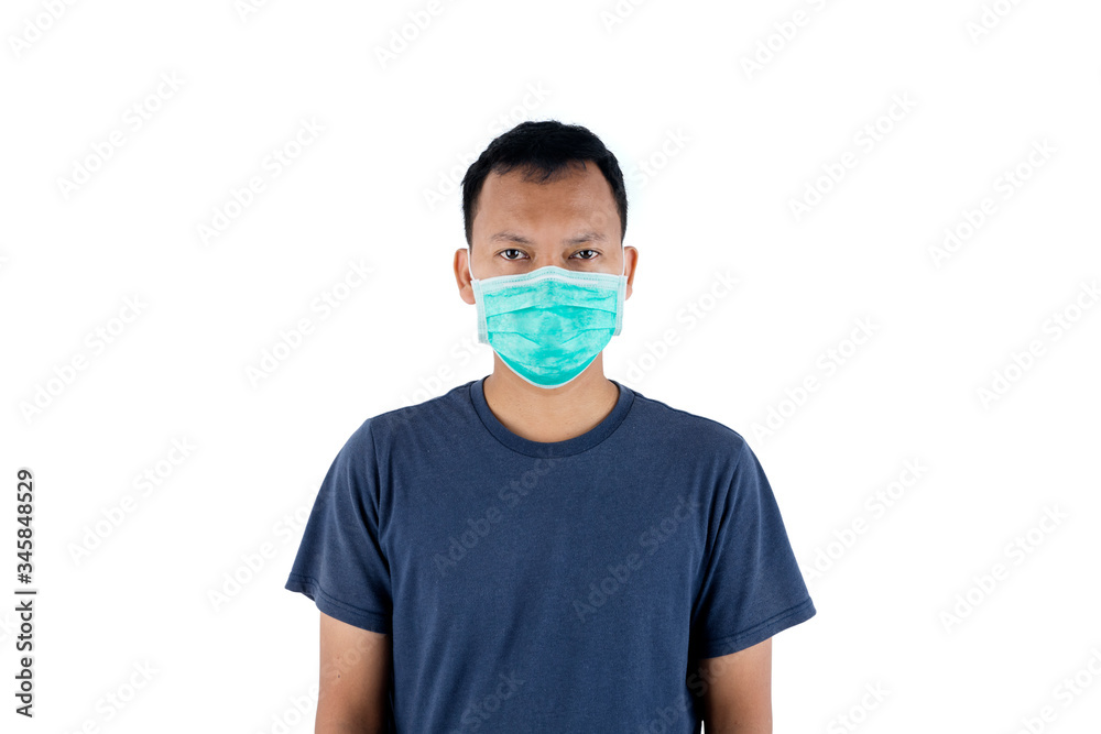 young man wearing medical mask in studio