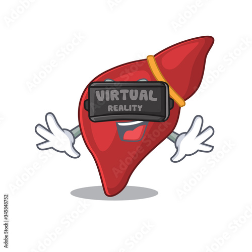 Cartoon design style of healthy human liver with modern Virtual Reality headset