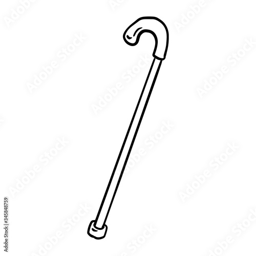 Cane for old or disabled people doodle. Walking support vector glyph graphic symbol. Isolated on white background icon design