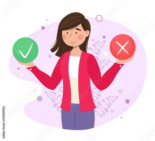 Filling out the test in the form of a customer survey. Vector illustration for web banner, infographics, mobile. Customer concept of satisfaction and dissatisfaction. Vector illustration.