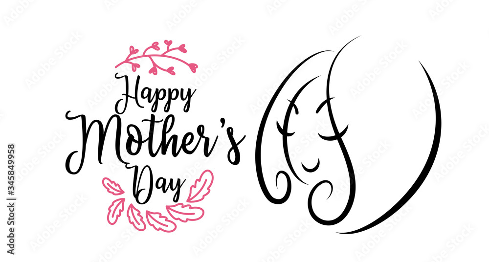 Happy mother's day badge and bundle vector design. Line shape of woman and flower.