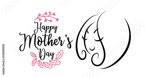 Happy mother s day badge and bundle vector design. Line shape of woman and flower.