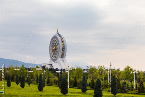 25 April 2020; Ashgabat, Turkmenistan; Covered ferris wheel Alem in the overcast cloudy day