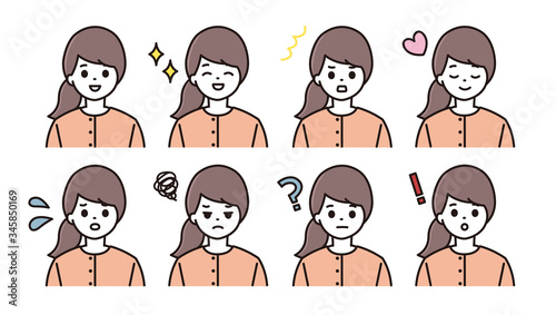 女性 表情 イラスト セット