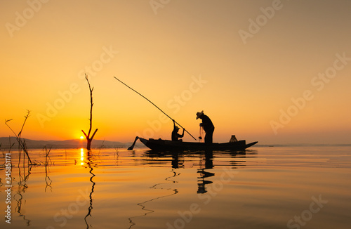 fisherman asia silhouette morning sun rise