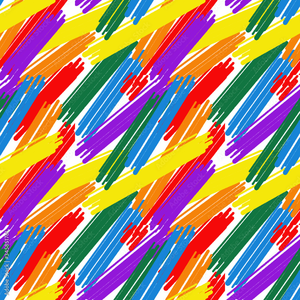 Seamless pattern of abstract lines in lgbt colors on white  background, Gay pride symbol. LGBT community symbol