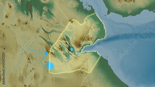 Cuadro en lienzo Djibouti, topographic relief - light glow