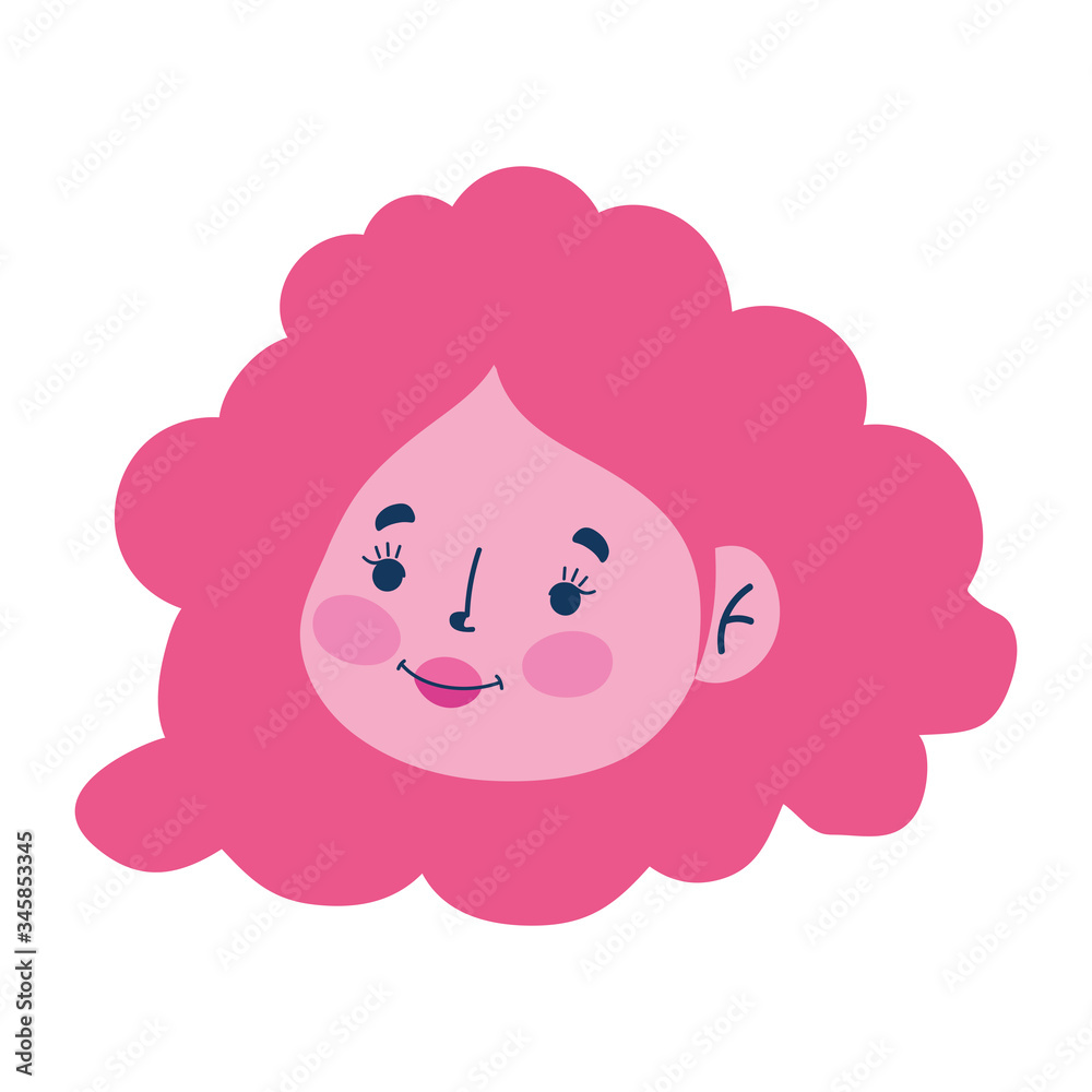 cute young woman face cartoon isolated icon on white background cute young woman face cartoon isolated icon on white background