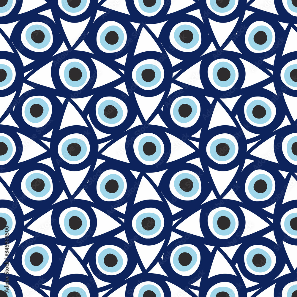 Seamless pattern with eyes magical pattern. Mystical icon hand drawn print. Cartoon style, sign esoteric, inspiration eye.