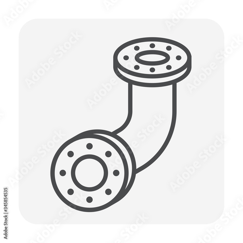 Pipe vector icon. Connection by flange fitting. Part for pipeline construction to transportation water, oil and gas. Also for water supply infrastructure, wastewater treatment, plumbing and irrigation