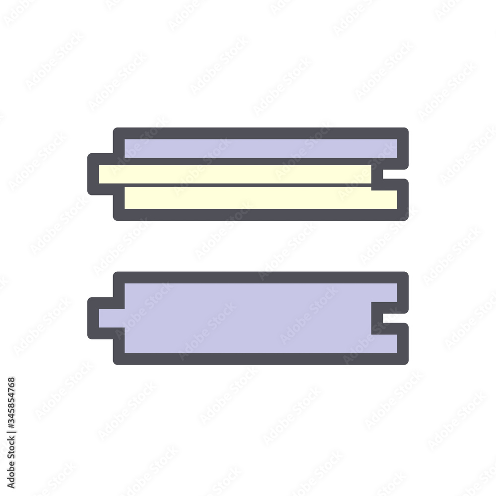Engineered wood and solid wood flooring construction joint icon. That is a traditional tongue groove joint in side or profile view with innovative locking joint system to create gap-free floor. Engineered wood and solid wood flooring construction joint icon. That is a traditional tongue groove joint in side or profile view with innovative locking joint system to create gap-free floor.