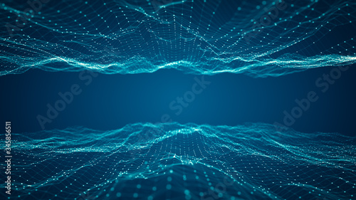 Technology connection digital big data concept. Abstract of digital data flow on blue background. Transferring of big data. Transfer and storage of data sets, blockchain, server,  hi-speed internet.
