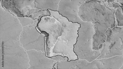 South American plate separated. Grayscale elevation