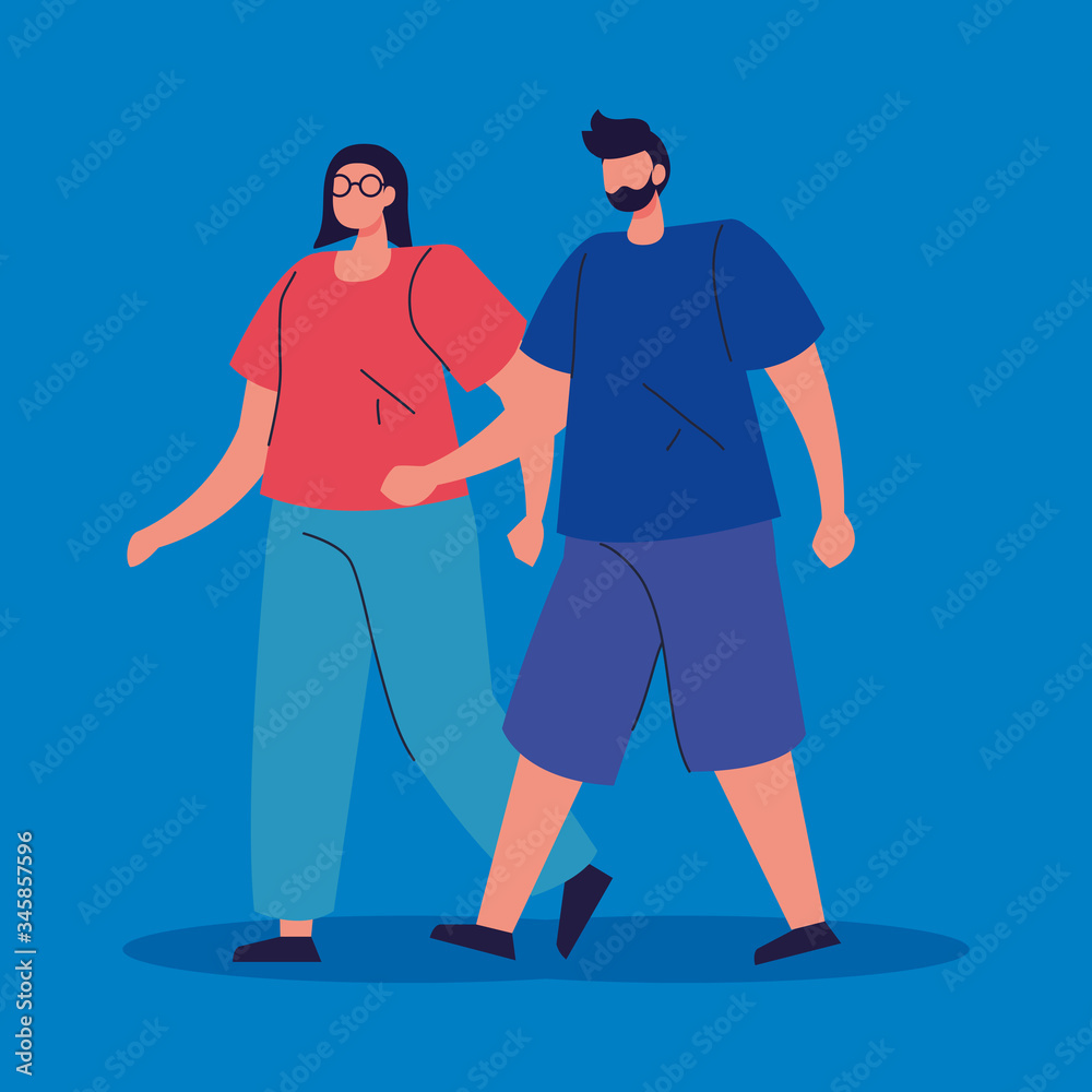 couple walking avatar characters icons vector illustration design couple walking avatar characters icons vector illustration design