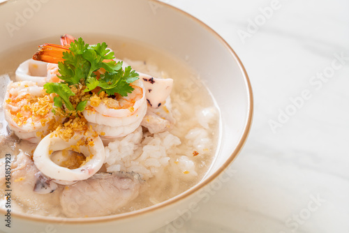 boiled rice soup with seafood