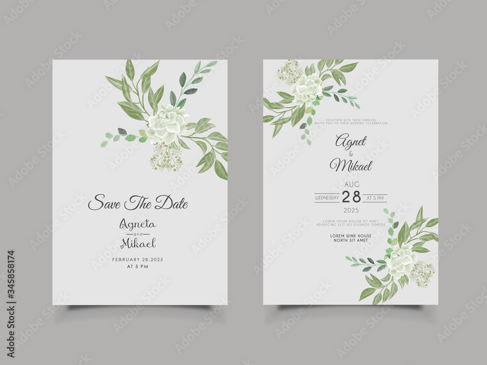 Obraz wedding invitation template with beautiful flower and leaves