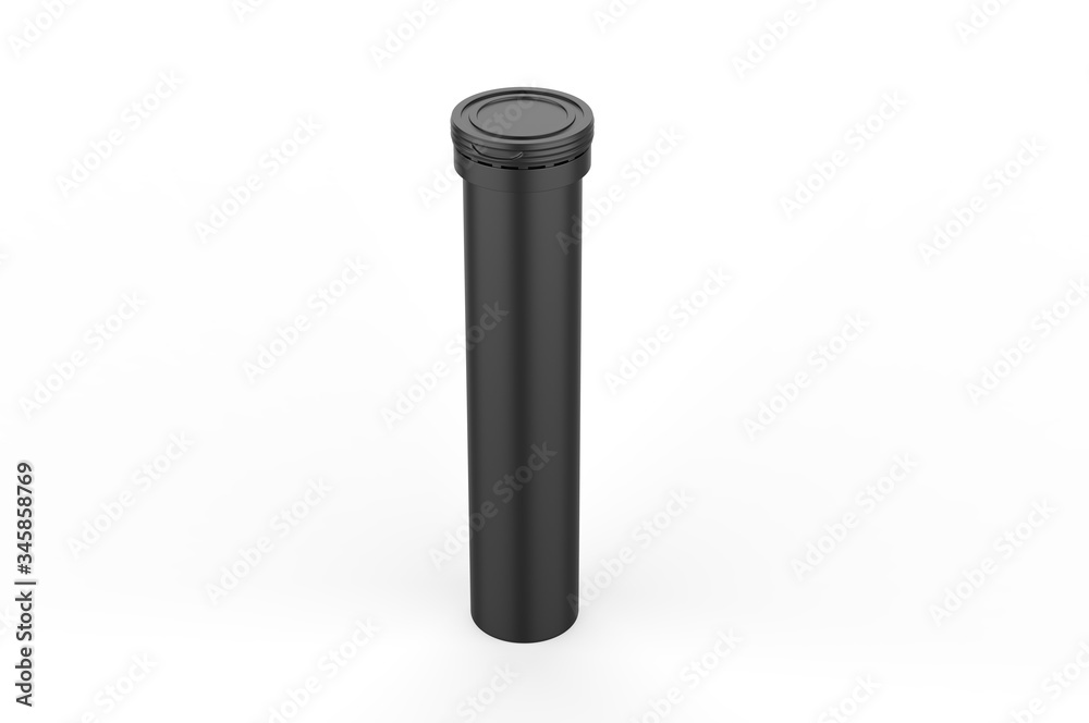 Blank Plastic Health Aid Supplement Vitamin Round Dissoluble Pills Tablet Tube Bottle With Desiccant Spring Cap Packaging for branding and mock up On White Background, 3d render illustration. Blank Plastic Health Aid Supplement Vitamin Round Dissoluble Pills Tablet Tube Bottle With Desiccant Spring Cap Packaging for branding and mock up On White Background, 3d render illustration.