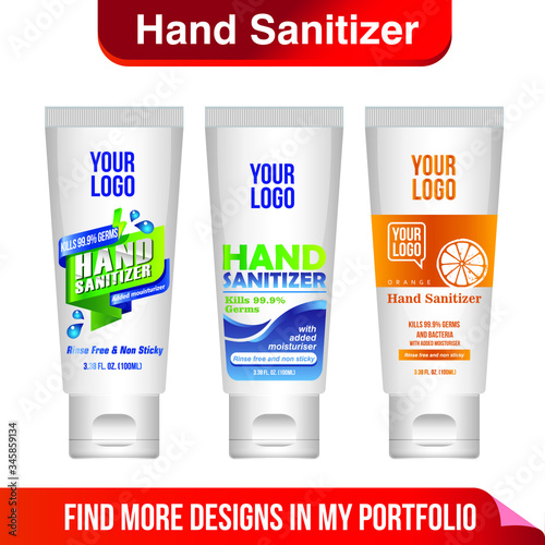 Instant Alcohol Based Hand sanitizer easy squeeze tube label design vector illustration.