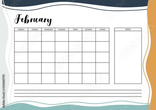 Monthly  planner for diary, organiser, notebook. Printable A4 planner. Vector Illustration.