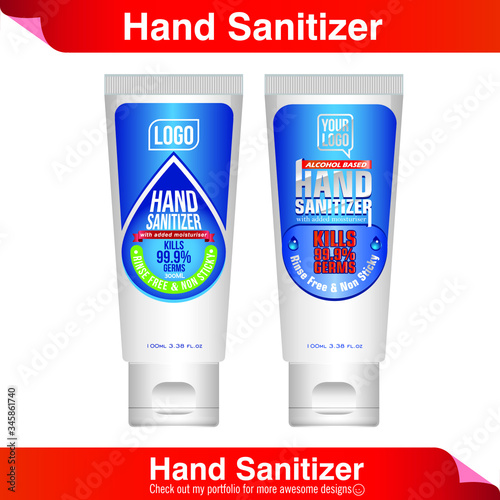 Instant Alcohol Based Hand sanitizer easy squeeze tube label design vector illustration.