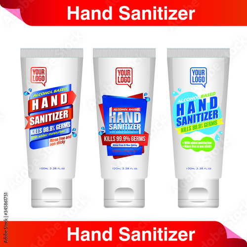 Instant Alcohol Based Hand sanitizer easy squeeze tube label design vector illustration.