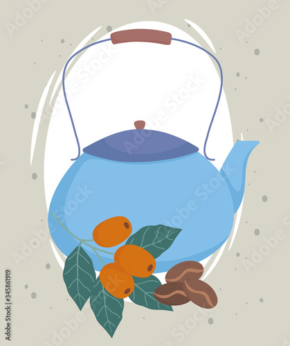 coffee time, blue kettle seeds and berries fresh aroma beverage