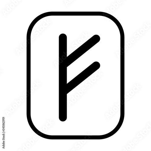 Fehu rune - the symbol or sign of wealth or livestock line art vector icon for games and websites