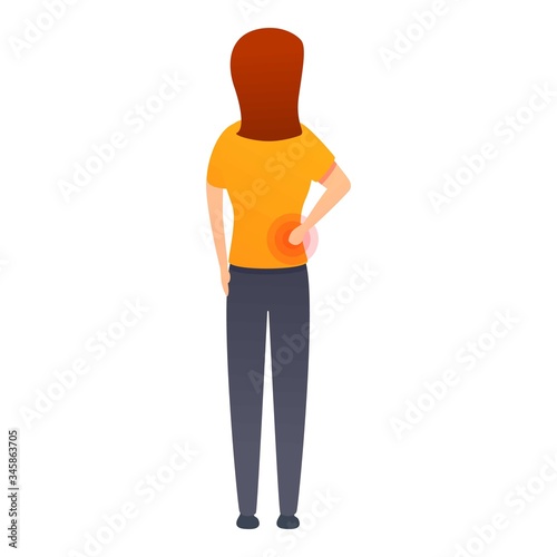 Woman back pain icon. Cartoon of woman back pain vector icon for web design isolated on white background